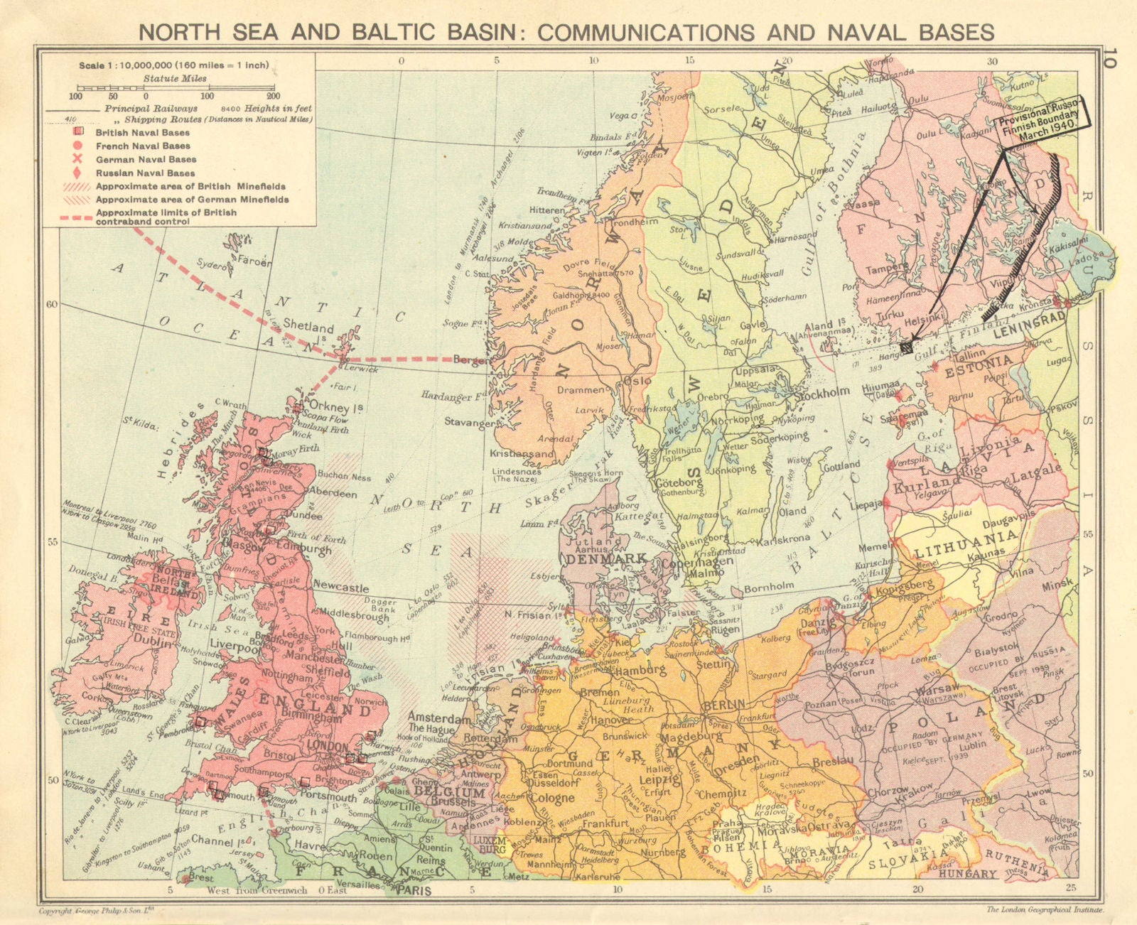 SECOND WORLD WAR. North sea & Baltic. Minefields & Naval Bases. Poland 1940 map